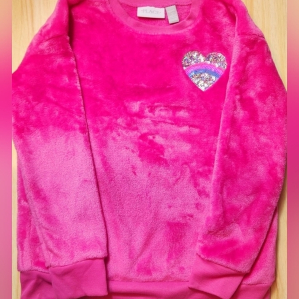 🩷Children's Place Girl's pink with sequence heart pull over sweater size:…